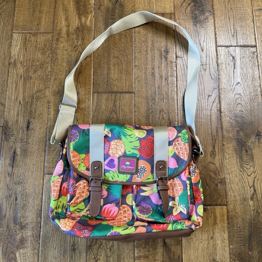 Lily Bloom Tropical Fruit Colorful Satchel Shoulder Purse Triple Section NWT
